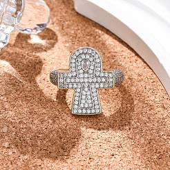 Anelli da dito con polsino in ottone micro pavé di zirconi cubici trasparenti per donna&nbsp;RJEW-C116-01G