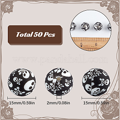 50 Stück runde Silikon-Focal-Perlen mit Halloween-Motiv&nbsp;SIL-SC0001-90