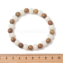 Braccialetti elasticizzati da donna in radice di bodhi naturale e perline di legno&nbsp;BJEW-TA00734
