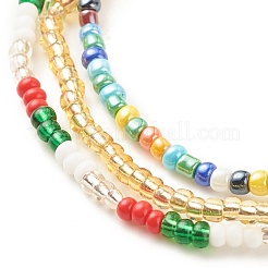 3 pièces 3 bracelets extensibles en graines de verre de style sertis d'alliage père noël pour les femmes&nbsp;BJEW-JB08204