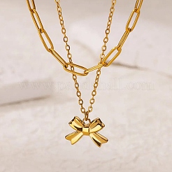 Colliers avec pendentif en forme de nœud papillon en acier inoxydable 304&nbsp;NJEW-L182-001G-02