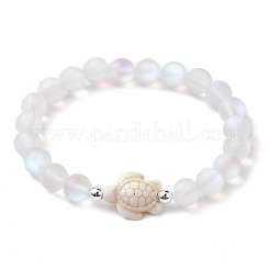 3 pièces bracelets de perles turquoise synthétiques teints dauphin&nbsp;BJEW-JB10251
