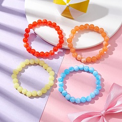 4 Uds. Conjunto de pulseras elásticas con cuentas redondas de jade de imitación acrílica de 4 colores&nbsp;BJEW-JB10150