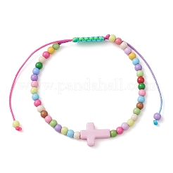 Kreuz- und runde geflochtene Acrylperlenarmbänder&nbsp;BJEW-JB10239-02