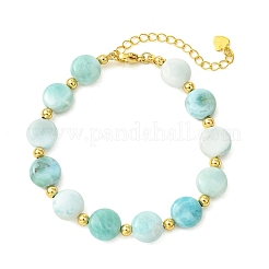 Armbänder aus natürlichen Larimar-Münzperlen mit runden Messingperlen&nbsp;BJEW-JB14414