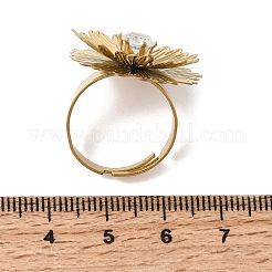 Anillos ajustables tipo brazalete de acero inoxidable 201 con circonita cúbica individual engastada para mujer.&nbsp;RJEW-K318-02E-G