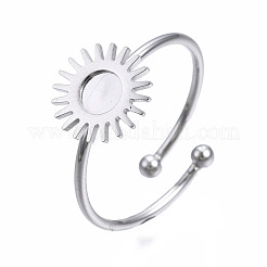 Anlaufgeschützter offener Manschettenfingerring aus Edelstahl 304 mit Cabochon-Fassungen&nbsp;STAS-T060-12P