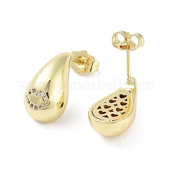 Orecchini a bottone da donna con placcatura a goccia in ottone e zirconi cubici&nbsp;EJEW-B047-02G-11