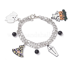 3 pz. 3 stili tema Halloween braccialetti multifilo con catene figaro in acciaio inossidabile 304&nbsp;BJEW-JB12094