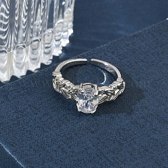 Bagues manchette ouvertes en laiton pavées d'un zircon cubique transparent.&nbsp;RJEW-H268-01P