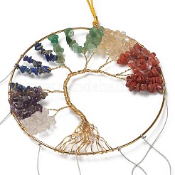Chakra flach rund mit Baum des Lebens Draht umwickelte Windspiele&nbsp;HJEW-H054-01