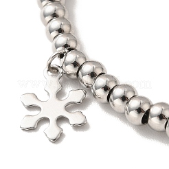 Anlaufgeschütztes Schneeflocken-Charm-Armband aus 304 Edelstahl mit runden 201 Edelstahlperlen für Damen&nbsp;BJEW-B057-14P