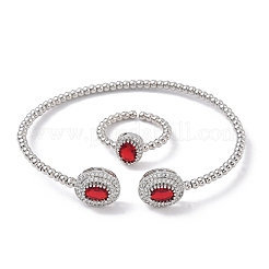 Set di bracciali e anelli in ottone ovale con micro pavé di zirconi cubici per donna&nbsp;SJEW-R002-03P-02
