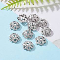 Umweltfreundliche 6-Blütenblatt Blume Messing Micro Pave Zirkonia Perlenkappen&nbsp;ZIRC-M098-01P-FF