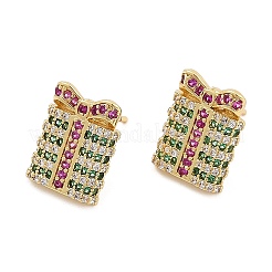 Boucles d'oreilles à tige en laiton plaqué oxyde de zirconium pour rack de Noël&nbsp;EJEW-K245-55A-G