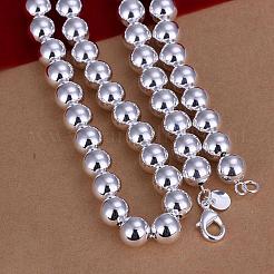 Popolari collane di perline tonde in ottone placcato color argento&nbsp;NJEW-BB12698-10