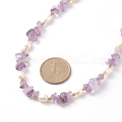 Scaglie di ametista naturale e collana di perle di perle&nbsp;NJEW-JN04008-03