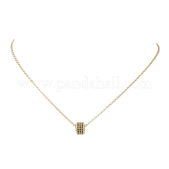 Collane con catena a cavo con pendente a disco dell'amore e perlina a colonna in ottone micro pavé di zirconi cubici neri&nbsp;NJEW-JN05767
