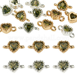12 pz. 2 colori ottone pavé zirconia cubica cuore connettori charms&nbsp;KK-TA0003-48F
