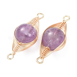 Runde Verbindungsstücke aus natürlichem Amethyst mit Kupferdraht in Fischgrätmuster&nbsp;KK-Z152-05G-06A