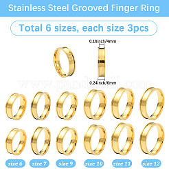 18 pièce 6 styles 201 supports de bague rainurés en acier inoxydable&nbsp;RJEW-SC0001-30G