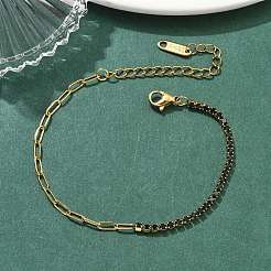 Bracelets pour femmes en acier inoxydable 304 avec chaîne trombone et chaîne à strass.&nbsp;BJEW-D456-06G-02