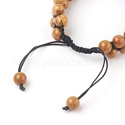 Pulseras de cuentas trenzadas de madera petrificada natural chakra&nbsp;BJEW-O164-A04