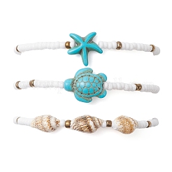 3 bracciale elastico con perline turchesi sintetiche per donna&nbsp;BJEW-JB13493