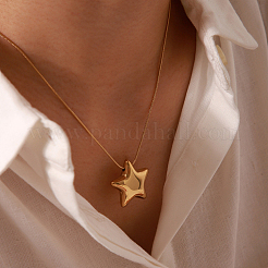 Collier avec pendentif rond en forme d'étoile en acier inoxydable 304&nbsp;NJEW-BBC0001-47G