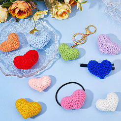 10 Stück 10 Farben Herz handgemacht gehäkelt Baumwolle Ornament Zubehör&nbsp;AJEW-DC0003-30