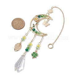 Décoration pendentif lune en laiton enveloppé de fil de perles de verre&nbsp;HJEW-TA00224