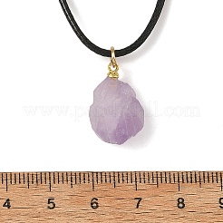 Colgantes de pepitas de amatista natural en bruto con cordón encerado&nbsp;NJEW-JN06575