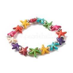 Seestern/Seesterne synthetisches türkisfarbenes (gefärbtes) Perlen-Stretch-Armband mit Strass&nbsp;BJEW-JB07867