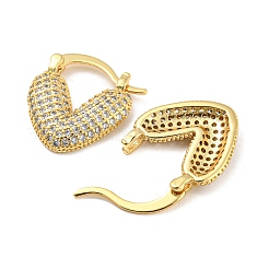 Pendientes de aro con forma de corazón de circonita cúbica micro pavé de latón chapado en estante para mujer&nbsp;EJEW-F326-10G