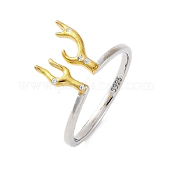 Bague manchette en argent sterling en forme de bois de cerf avec micro pavé de zircones cubiques pour femmes&nbsp;RJEW-U046-01P