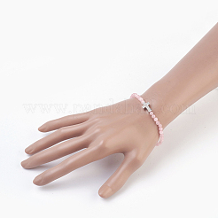 Rosa naturale perle di quarzo si estendono braccialetti&nbsp;BJEW-JB03925-02
