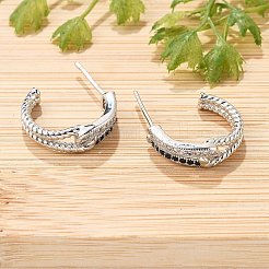 Orecchini a bottone in ottone micro pavé di zirconi cubici a forma di C per donna&nbsp;EJEW-G428-21P-01