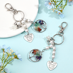 2 porte-clés pendentif arbre de vie chakra en pierre mixte naturelle/synthétique&nbsp;KEYC-CA0001-39