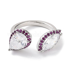 Offene Ringe mit Pferdeauge und tropfenförmigem Gestell aus vergoldetem Messing mit Mikropavé-Kubikzirkonia&nbsp;RJEW-D020-08P