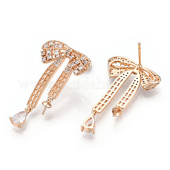 Accessoires de puces d'oreilles en laiton zircone cubique claire micro pavé&nbsp;KK-S356-666G-NF