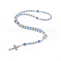 Collar de cuentas de rosario de perlas de vidrio y acrílico&nbsp;NJEW-TA00041-01