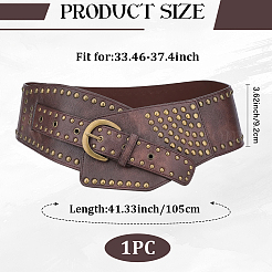 Retro-antike Bronzelegierung Nieten PU-Leder weißer Taillengürtel für Frauen&nbsp;AJEW-WH20098-075B