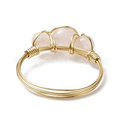 Anello da dito con perline intrecciate rotonde in quarzo rosa naturale&nbsp;RJEW-JR00550-02