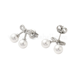 Orecchini a bottone con fiocco in perle di conchiglia in acciaio inossidabile 304 per donna&nbsp;EJEW-U020-28P