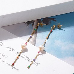 Boucles d'oreilles pendantes à longue chaîne en perles naturelles pour femmes&nbsp;EJEW-JE04820