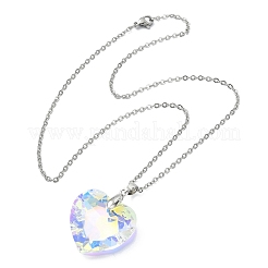Colgante de corazón de vidrio facetado transparente AB con cadena de cable de acero inoxidable 304 para mujer&nbsp;NJEW-JN06176