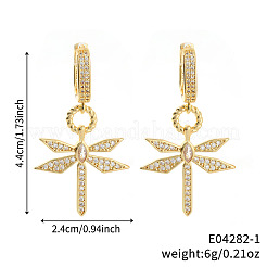 Elegantes pendientes de aro de libélula con circonitas cúbicas transparentes de latón&nbsp;FN5869-1