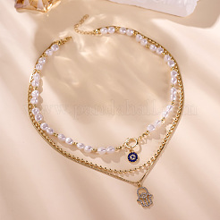 Zinklegierung Eisen Saphir Strass Hamsa Hand Anhänger 3 Schicht Halsketten&nbsp;FS-WGD7493-01