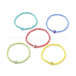 5 Stück 5 Farben Miyuki-Samenperlen-Stretcharmbänder mit bösem Blick&nbsp;BJEW-TA00055
