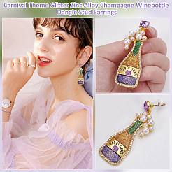 1 Paar glitzernde Ohrstecker aus Zinklegierung mit Karnevalsmotiv in Form einer Champagner-Weinflasche&nbsp;EJEW-UN0002-75